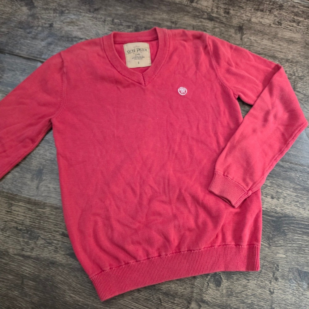 ROSE PISTOL V-Neck Sweater Kids Size 8 Candy Pink Long Sleeve Knit Logo 2036-3‎